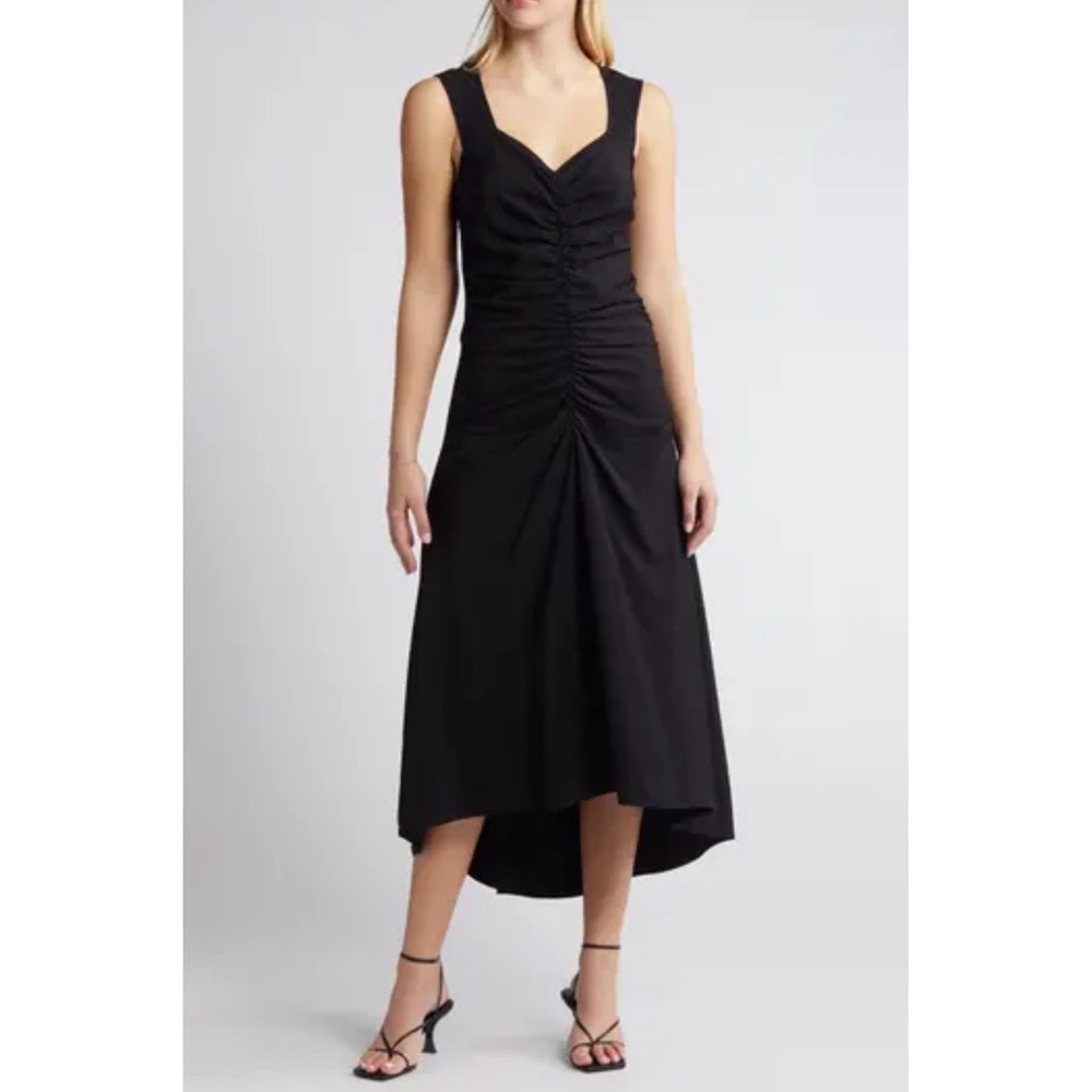 Chelsea 28 Black Ruched High-Low Midi Dress Size Large
